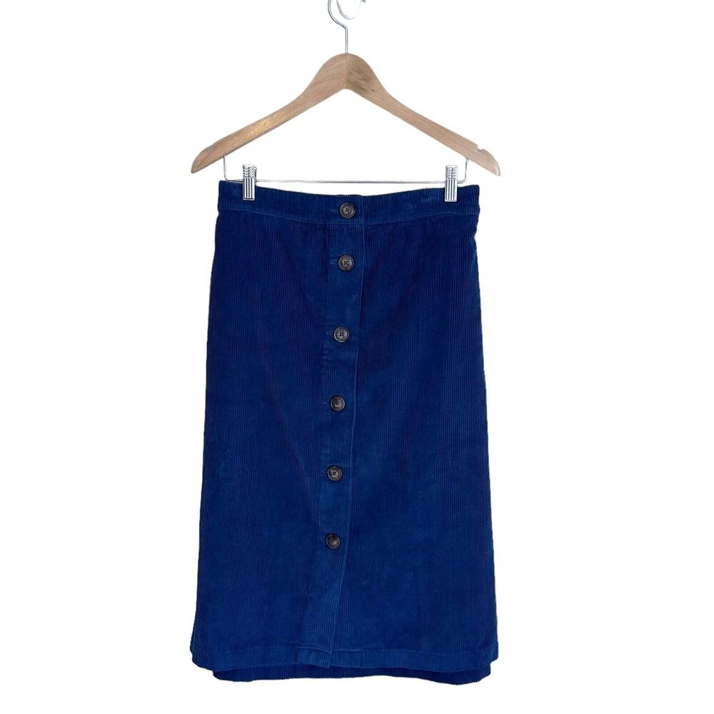 The Vermont Country Store Skirt Midi Wide  Wale Corduroy Button Front 3XL Blue